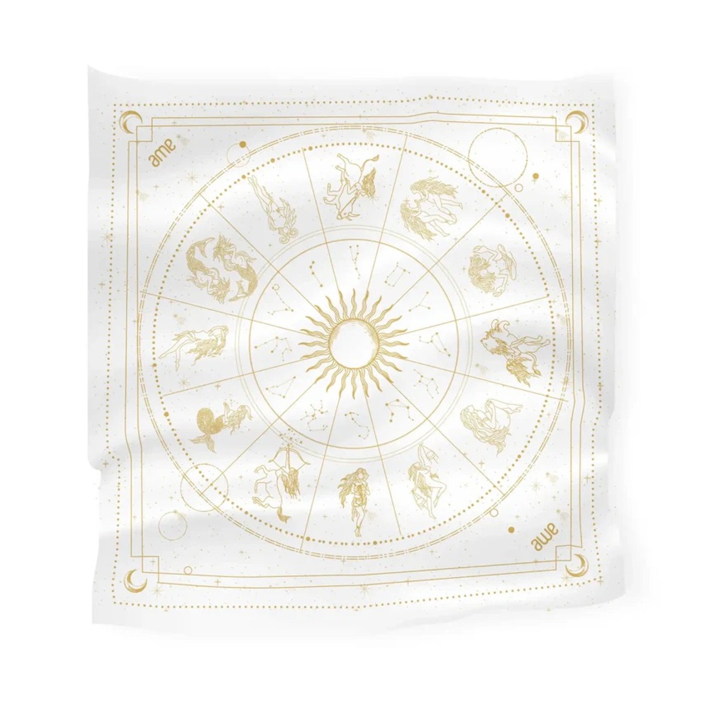 Awe Inspired ivory gold silk twill zodiac square scarf headwrap belt bag wrap - Picture 2 of 6